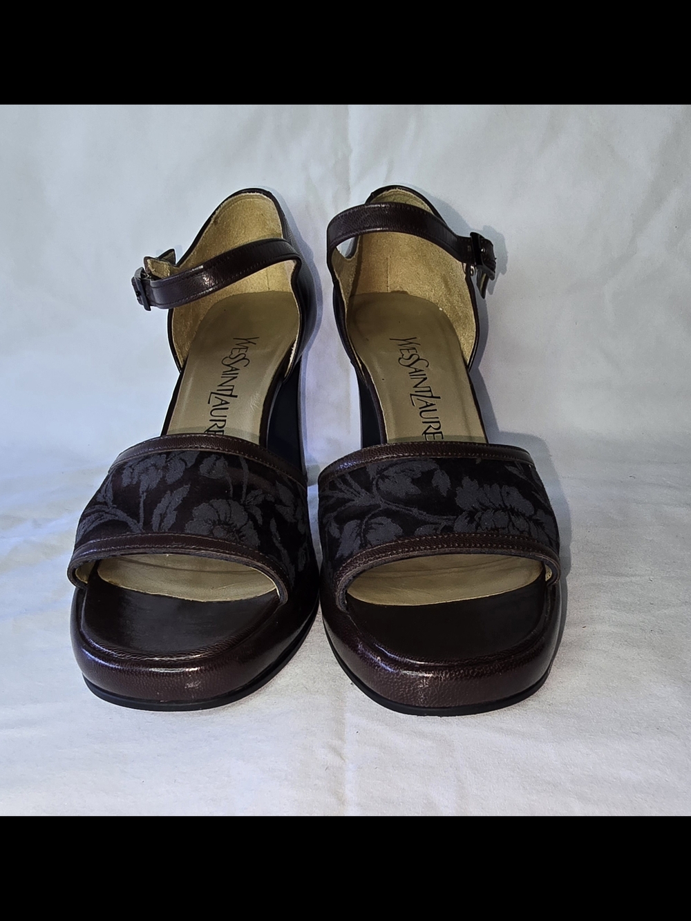 Saint Laurent Brown Leather & Jacquard Mary Jane Block Heels Size 35 - Picture 5 of 12